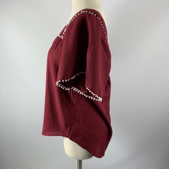 RETHM Small Blouse Boho Crimson Rayon Poms - Picture 3 of 5